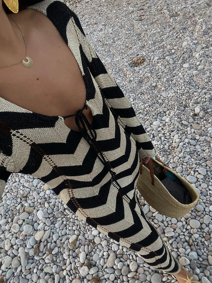 LAUREN | Striped Slim Knit Long Dress